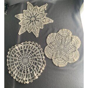 Vintage Crochet Lace Doilies Set of 3 Round & Starburst Patterns 10-12 Inches